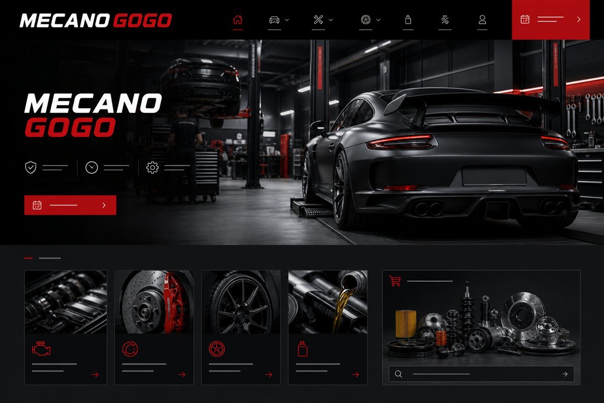 Aperçu du concept de site automobile Mecano Gogo