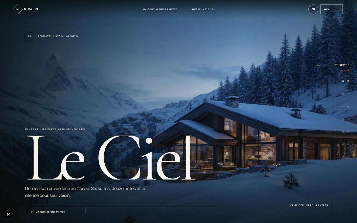 Aper&ccedil;u de NIVALIS, exp&eacute;rience immersive de location de chalets de luxe en Suisse
