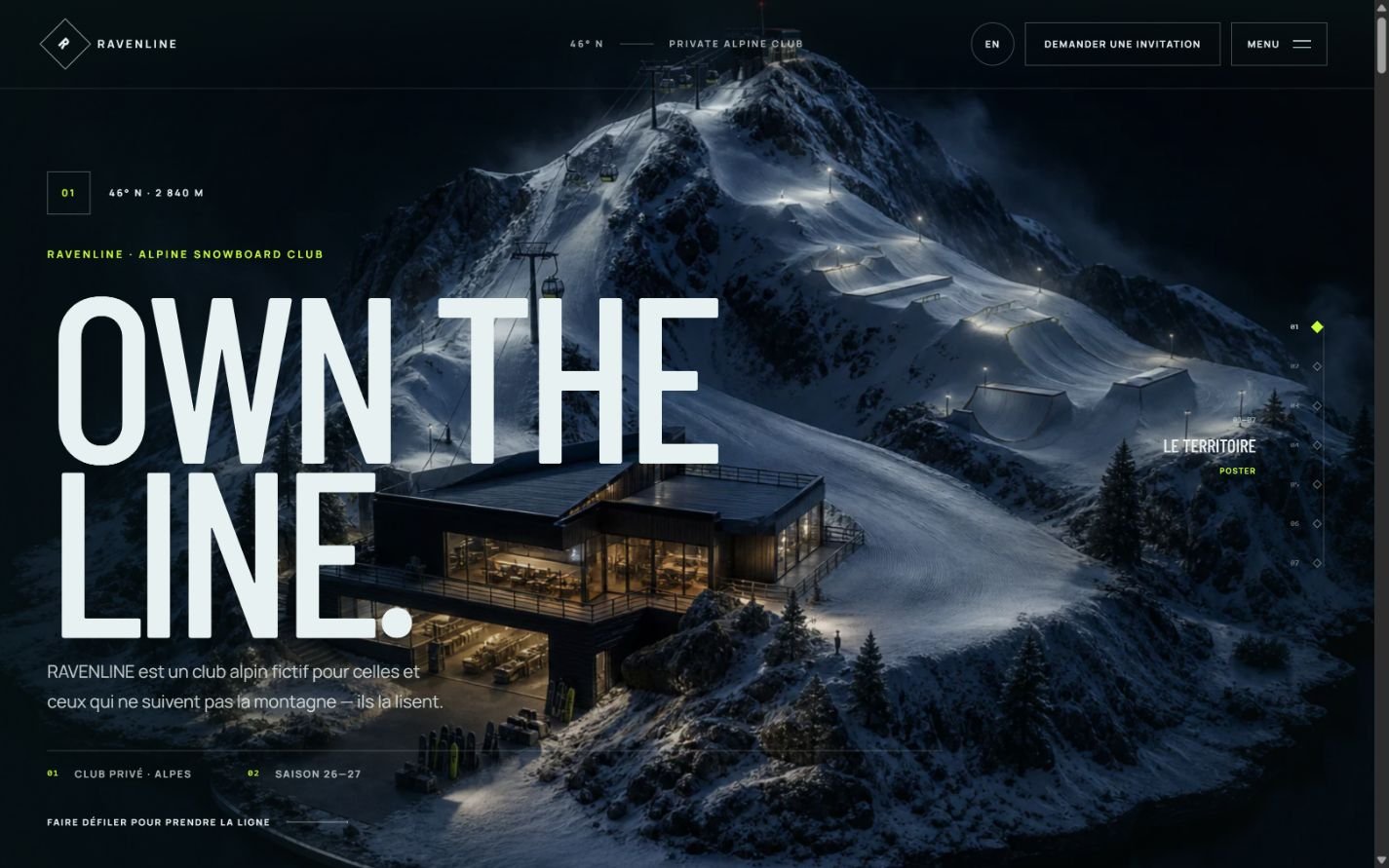 Preview of RAVENLINE, a private alpine snowboard club explored through a cinematic journey